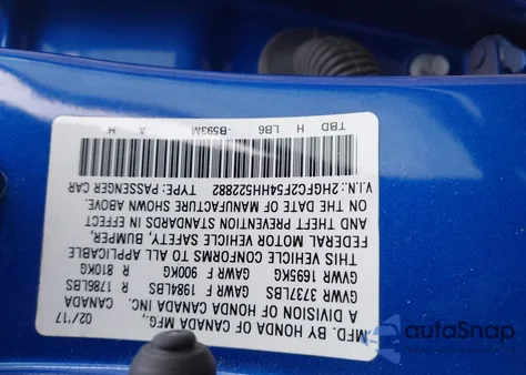 2017 Honda Civic Lx from USA, damaged, VIN 2HGFC2F54HH522882